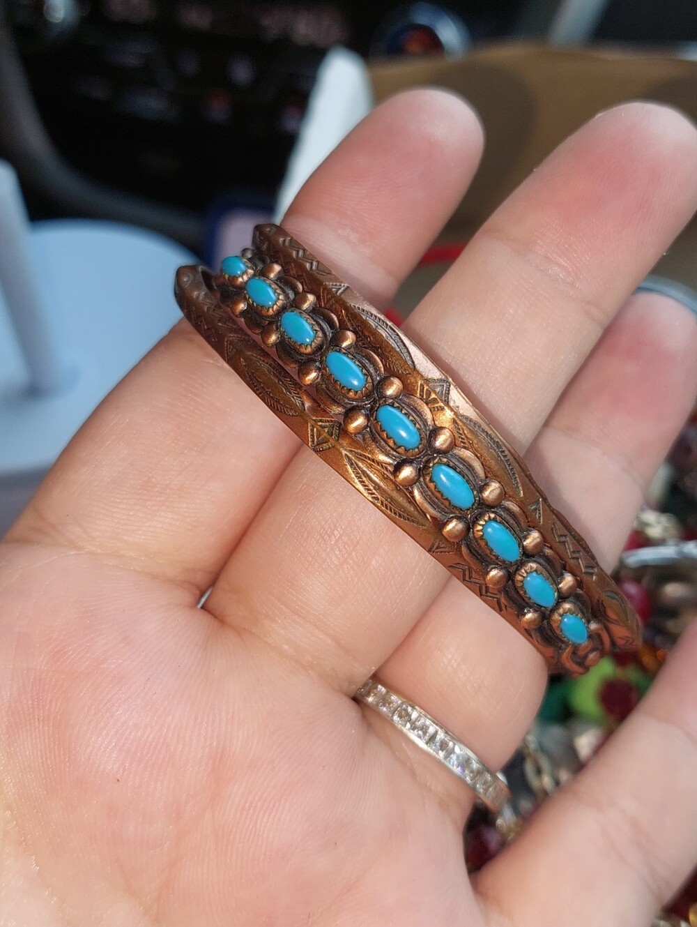 Copper Turquoise Stone Bangle Bracelet Cuff- Women Jewelry